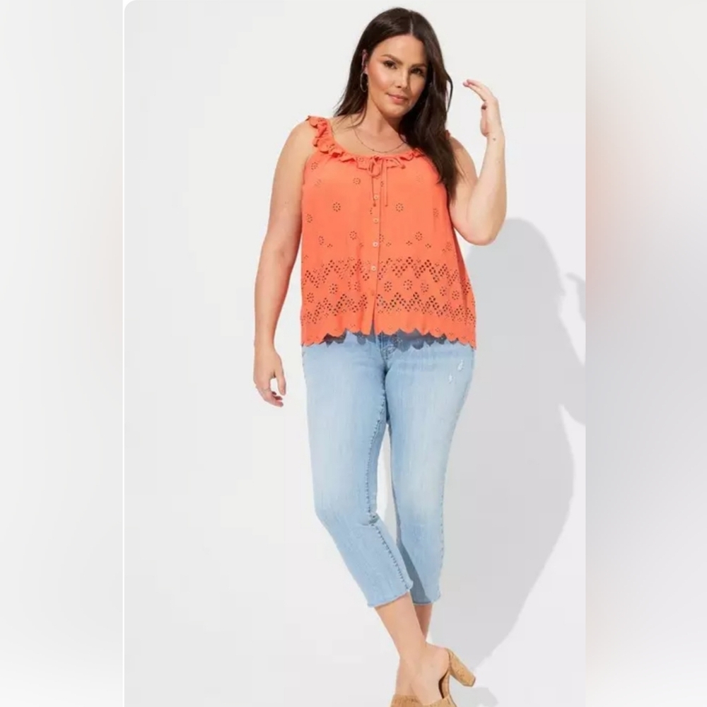 Torrid Eyelet Ruffle Tie-Front Tank Top 4 (4X / 26) 100% Rayon
